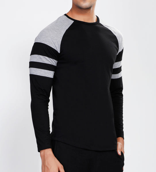Black Grey ArmBand Full Sleeve T-Shirt - Cotton