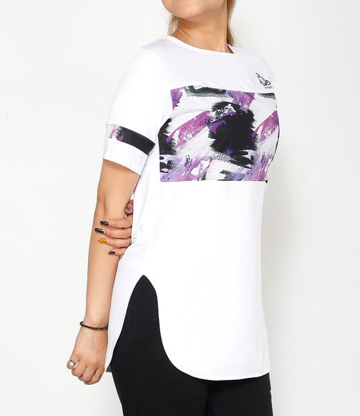 White Black & Purple Long T-Shirt