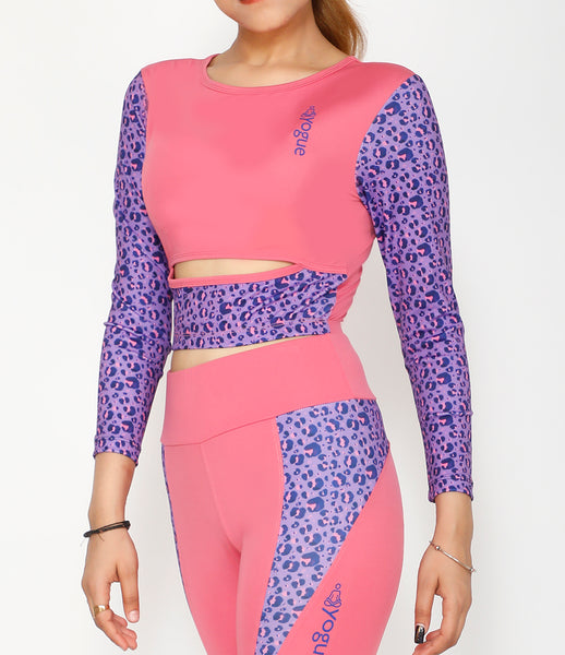 Pink Leopard Cutout Full Sleeve Top