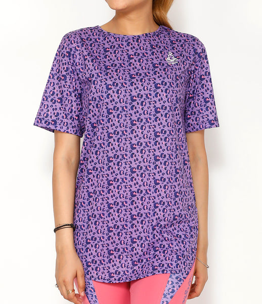 Purple Leopard Cotton Longline T-shirt