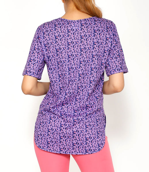 Purple Leopard Cotton Longline T-shirt