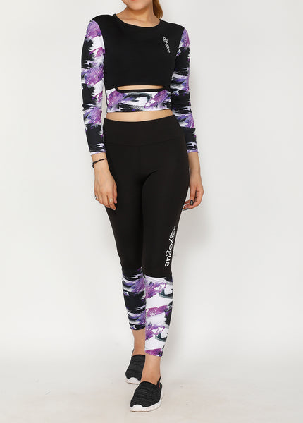 Shop The Look - Cutout Full Sleeve Top + Tights - Blackcurrant
