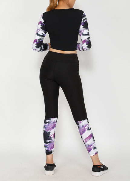 Shop The Look - Cutout Full Sleeve Top + Tights - Blackcurrant