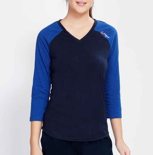Navy 3/4th Sleeve Cotton T-Shirt