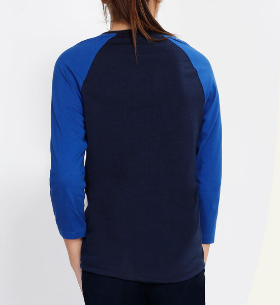 Navy 3/4th Sleeve Cotton T-Shirt