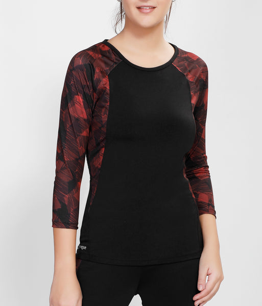 Black Red Quarter Sleeves Top