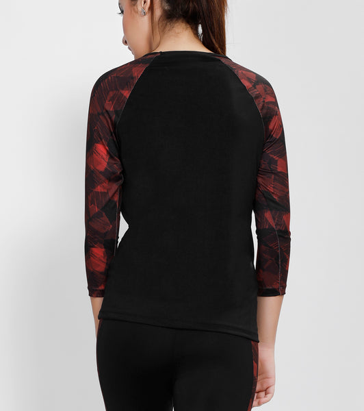 Black Red Quarter Sleeves Top