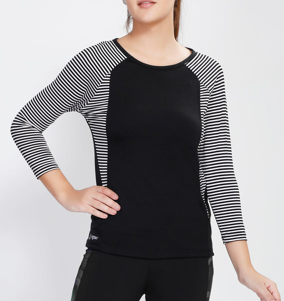 Black White Stripes Quarter Sleeves Top