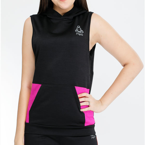 Black Pink Sleeveless Hoodie