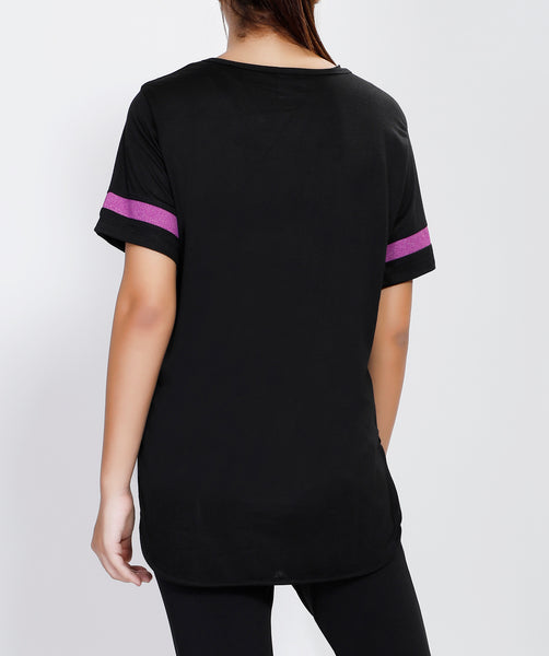 Black Pink Stripes Long T-Shirt