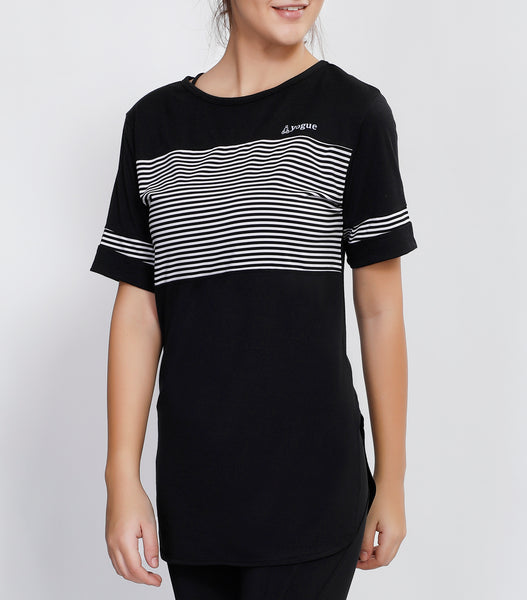 Black White Stripes Long T-Shirt