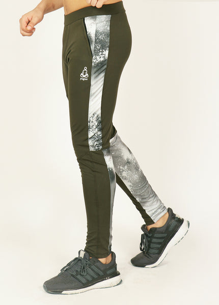 Olive Green & White Men's Running Tights