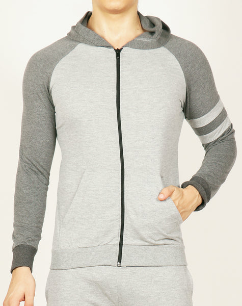 Grey Hooded Tracksuit with Dark Grey Contrast