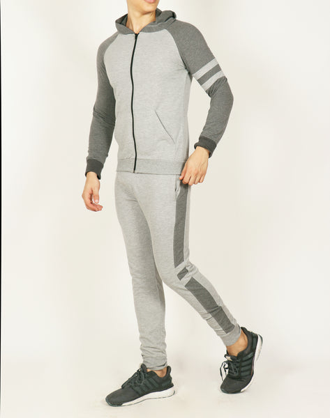 Grey Hooded Tracksuit with Dark Grey Contrast