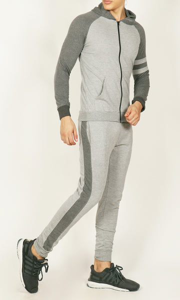 Grey Hooded Tracksuit with Dark Grey Contrast