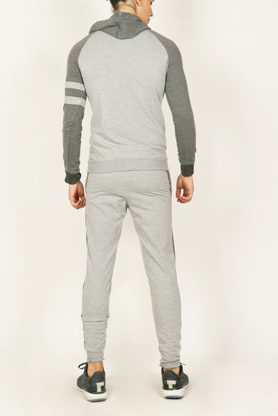 Grey Hooded Tracksuit with Dark Grey Contrast