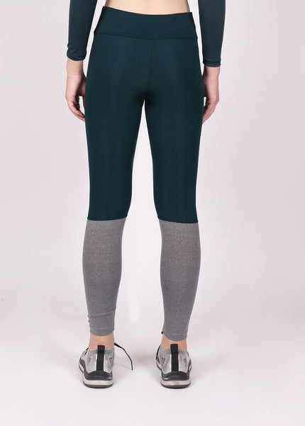 Green & Grey 2Tone Tights with Glitter Logo