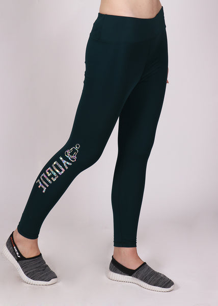 Bottle Green Tights with Glitter Logo