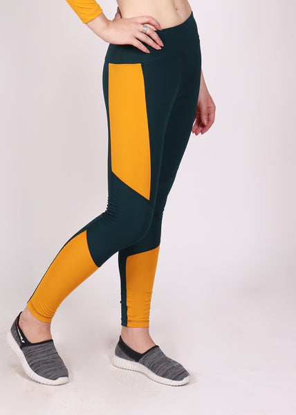 Green Mustard Panel Tights