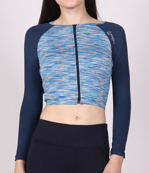 Shop The Look - Crop Zipper + Leggings - Navy Sky Texture