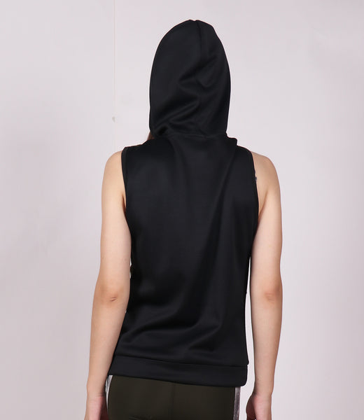 Military Green Black Sleeveless Hoodie