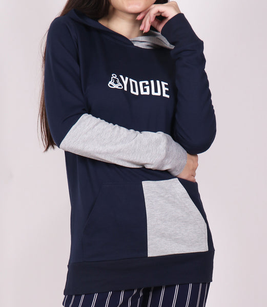 Navy Grey Long Hoodie