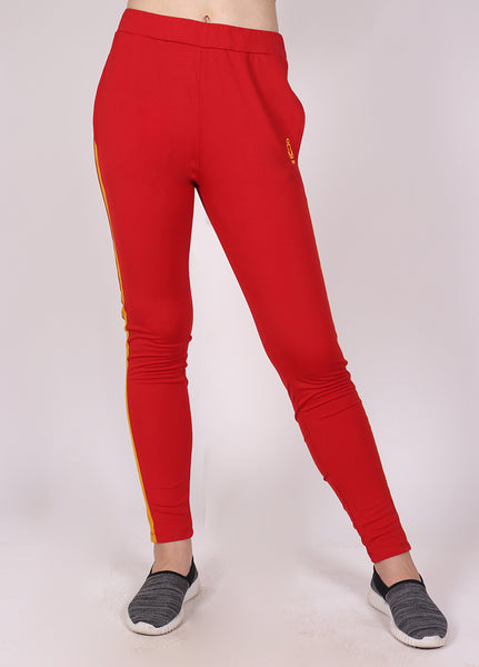 Red Slim Fit Joggers with Yellow Stripes