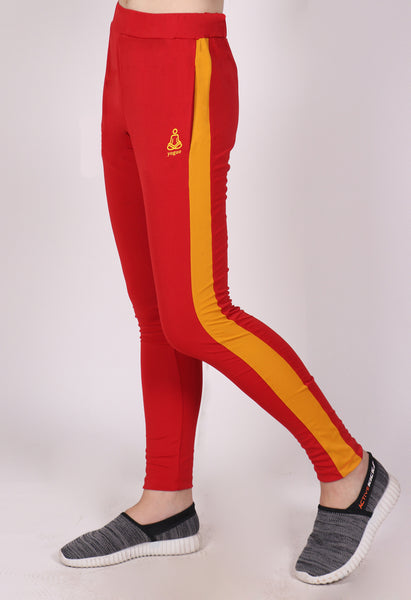 Red Slim Fit Joggers with Yellow Stripes