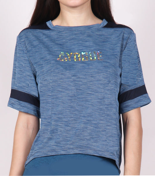 Aqua Blue Crop Top  with Glitter Logo