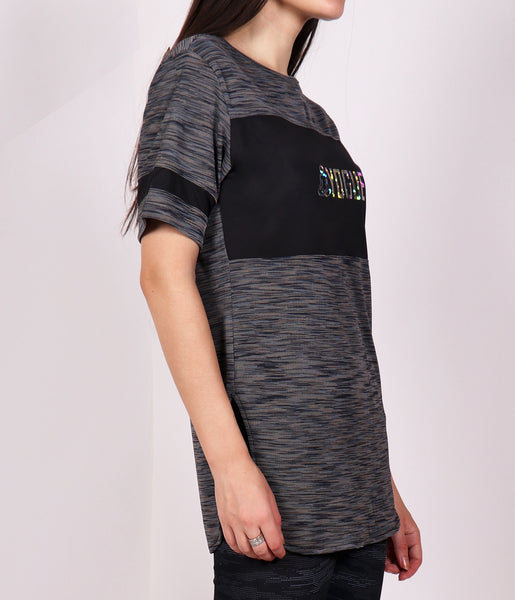 Deep Grey Long T-Shirt with Glitter Logo