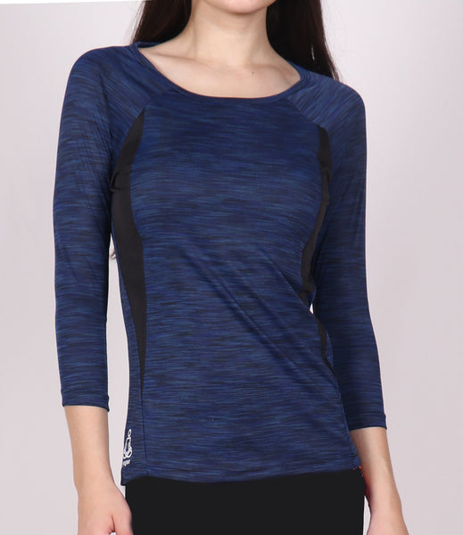 Navy Texture Quarter Sleeves Top