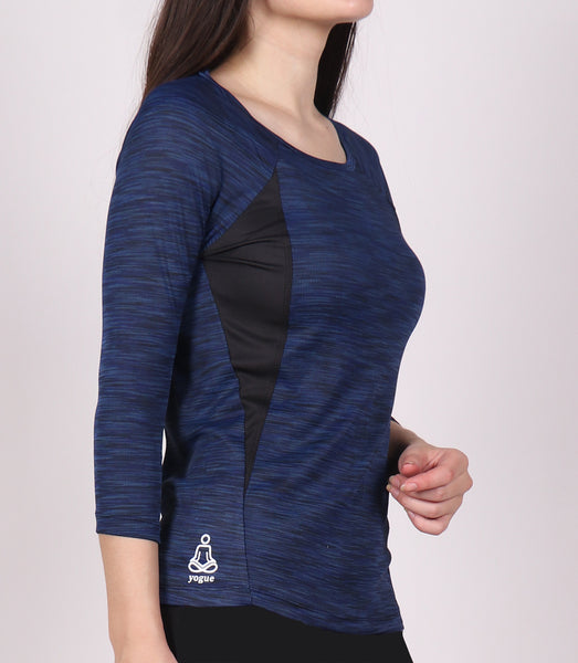 Navy Texture Quarter Sleeves Top