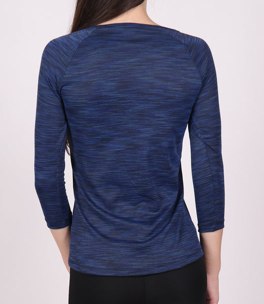 Navy Texture Quarter Sleeves Top