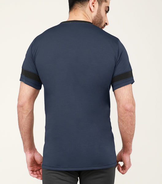 Navy Blue & Black Stripe V-Neck T-Shirt