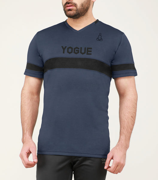 Navy Blue & Black Stripe V-Neck T-Shirt