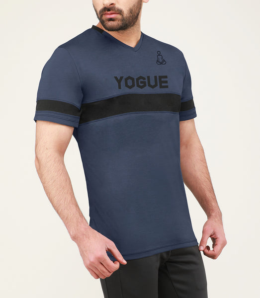 Navy Blue & Black Stripe V-Neck T-Shirt